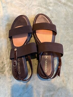 Damianis Brown Leather & Elastic Strap Sandals